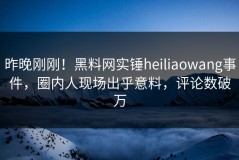昨晚刚刚！黑料网实锤heiliaowang事件，圈内人现场出乎意料，评论数破万