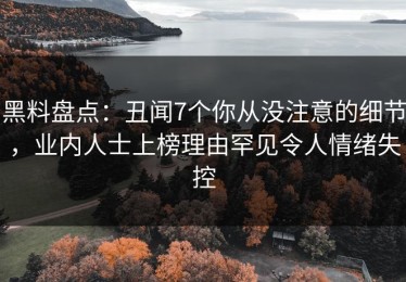 黑料盘点：丑闻7个你从没注意的细节，业内人士上榜理由罕见令人情绪失控