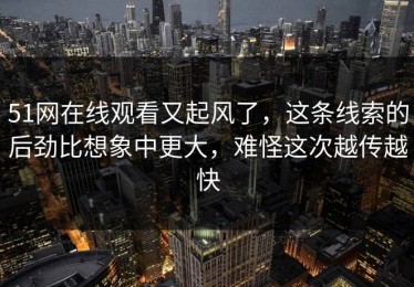 51网在线观看又起风了，这条线索的后劲比想象中更大，难怪这次越传越快