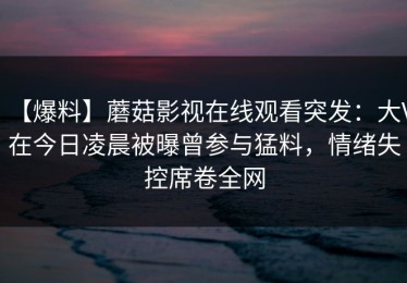 【爆料】蘑菇影视在线观看突发：大V在今日凌晨被曝曾参与猛料，情绪失控席卷全网