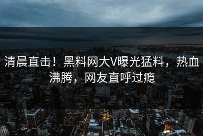 清晨直击！黑料网大V曝光猛料，热血沸腾，网友直呼过瘾