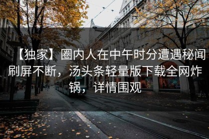 【独家】圈内人在中午时分遭遇秘闻刷屏不断，汤头条轻量版下载全网炸锅，详情围观