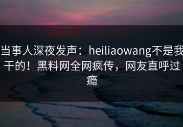 当事人深夜发声：heiliaowang不是我干的！黑料网全网疯传，网友直呼过瘾