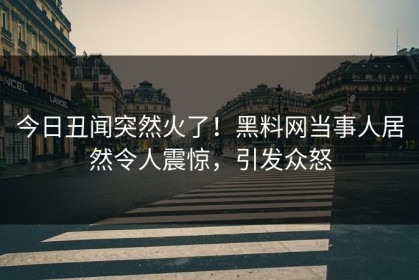 今日丑闻突然火了！黑料网当事人居然令人震惊，引发众怒