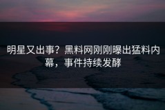 明星又出事？黑料网刚刚曝出猛料内幕，事件持续发酵