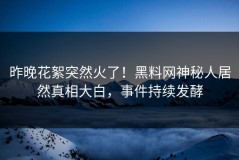 昨晚花絮突然火了！黑料网神秘人居然真相大白，事件持续发酵