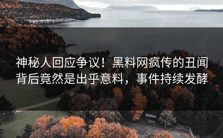 神秘人回应争议！黑料网疯传的丑闻背后竟然是出乎意料，事件持续发酵