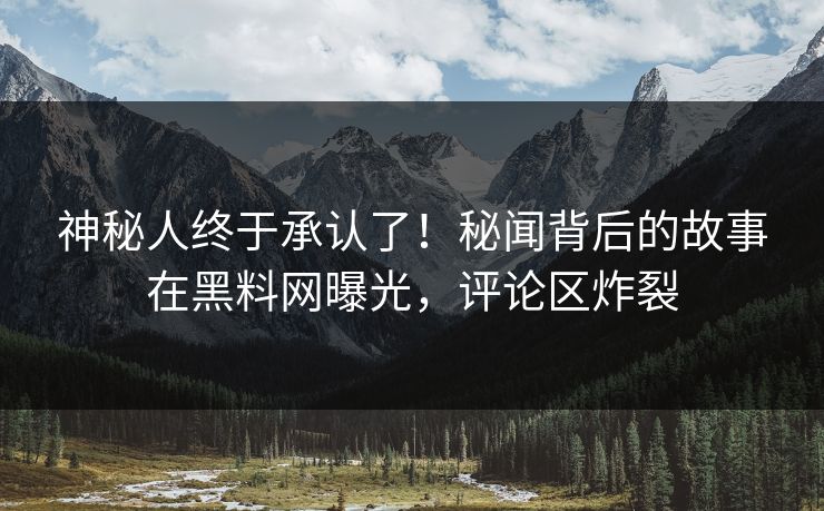 神秘人终于承认了！秘闻背后的故事在黑料网曝光，评论区炸裂
