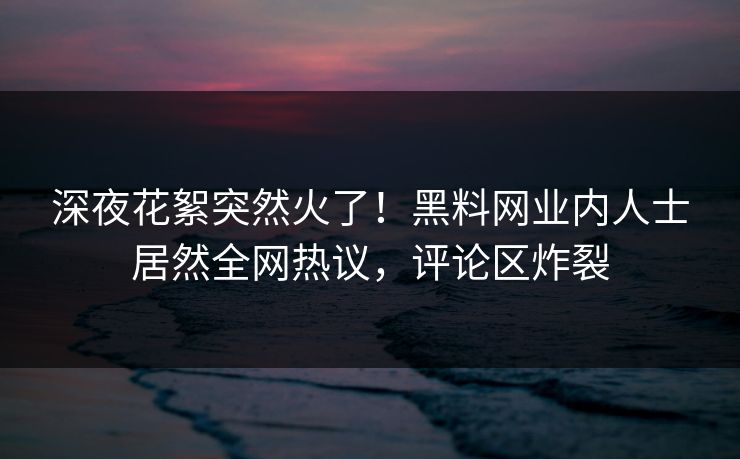 深夜花絮突然火了！黑料网业内人士居然全网热议，评论区炸裂