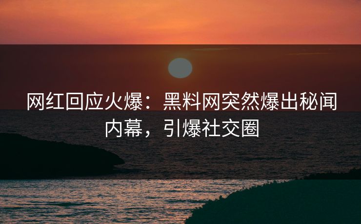 网红回应火爆：黑料网突然爆出秘闻内幕，引爆社交圈