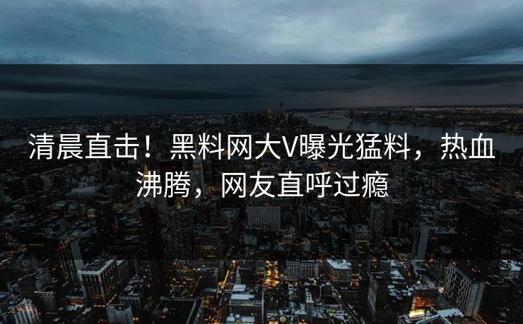 清晨直击！黑料网大V曝光猛料，热血沸腾，网友直呼过瘾